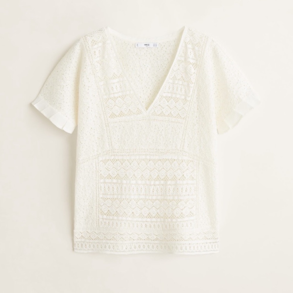 NEW • MNG Embroidered Ecru Lace Blouse Top